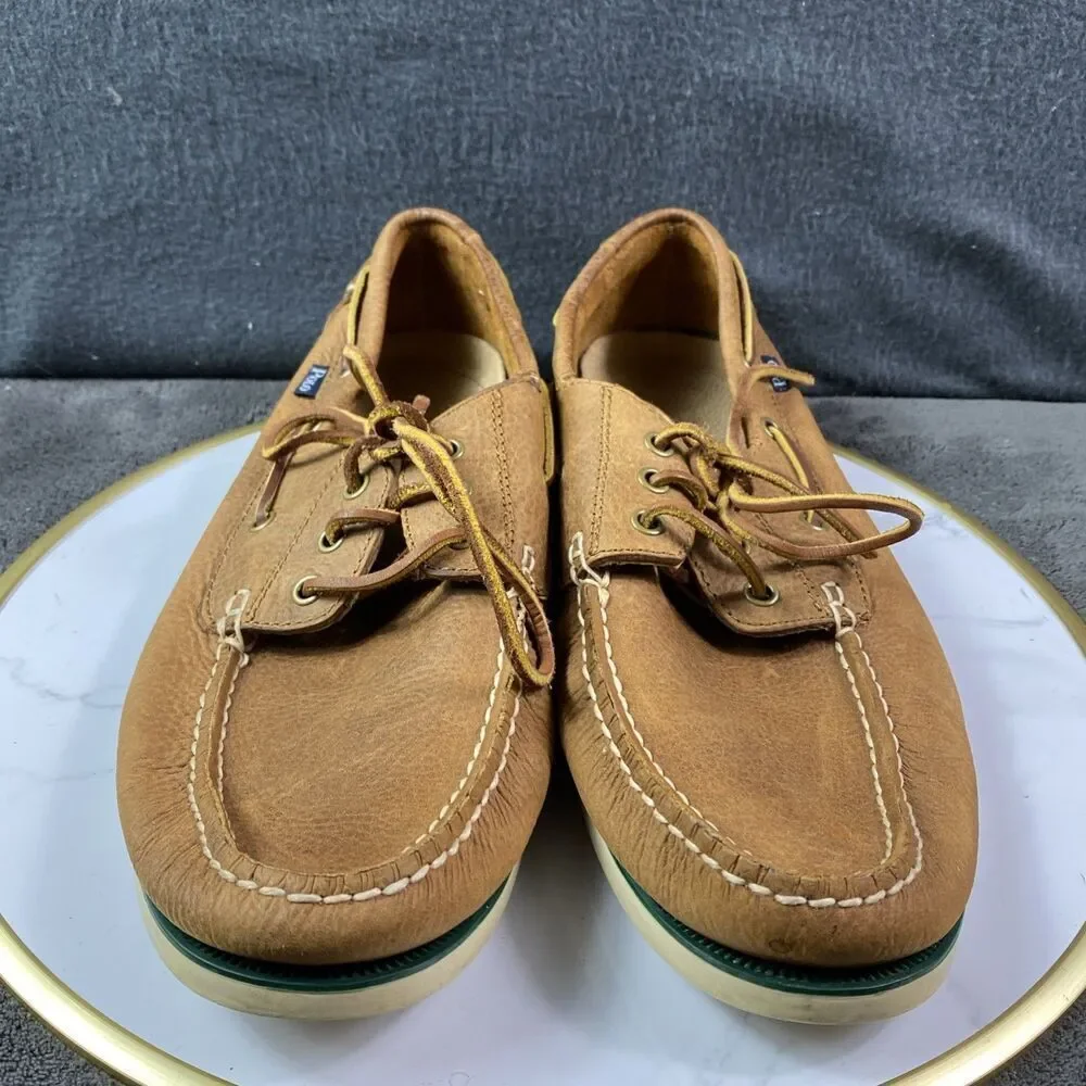Polo Ralph Lauren Bienne Tumbled Leather Boat Shoes Men’s 12 D Brown Lace Up